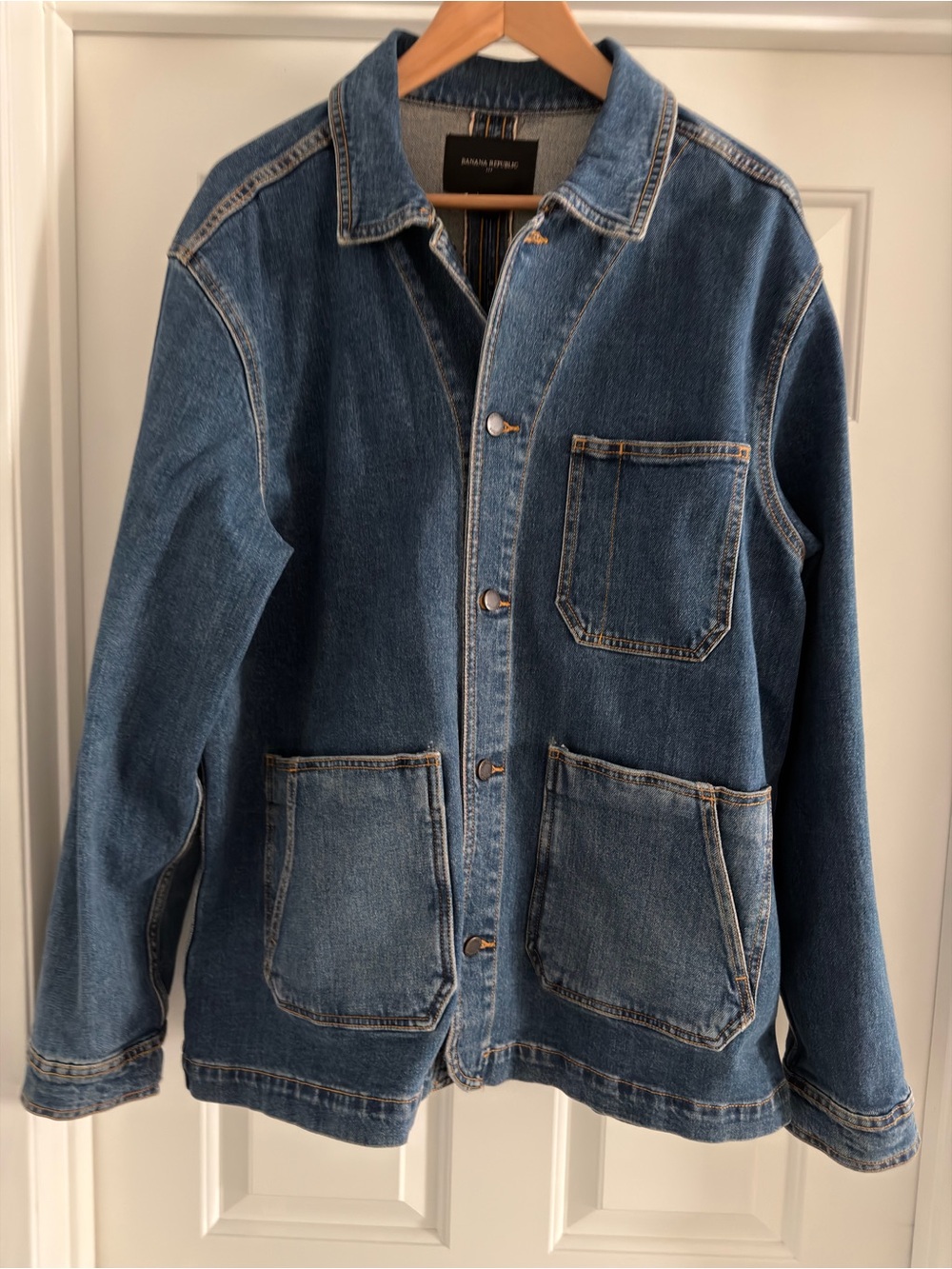 Banana Republic Denim Chore Jacket Utility Workwear Blue Size L